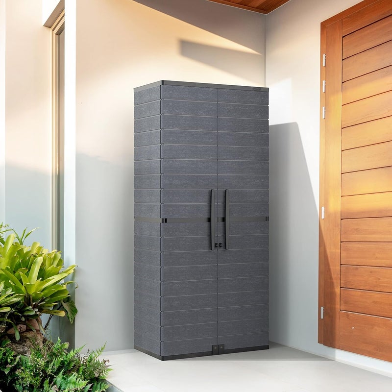 Cosmoplast Cedargrain Vertical Storage Tall Cabinet, Dark Grey - Image 2